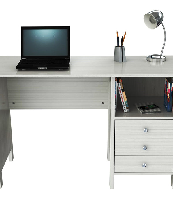 White Finish Wood Computer Desk with Three Drawers