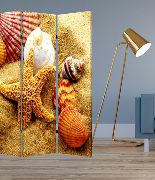 1 x 48 x 72 Multi Color Wood Canvas Sea Shell  Screen