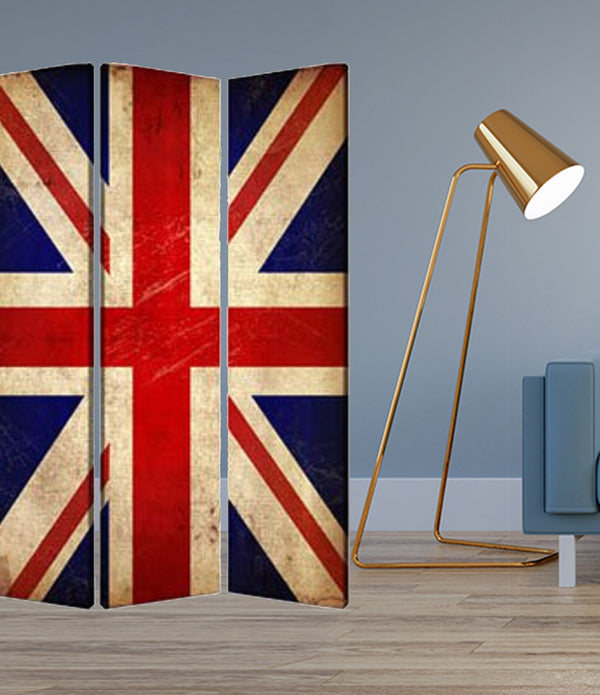 1 x 48 x 72 Multi Color Wood Canvas Union Jack  Screen