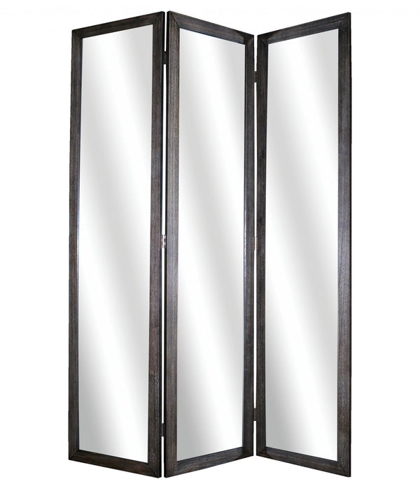 1 x 50 x 69 Black Glass & Wood Mirror  Screen