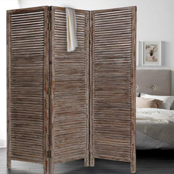 1" x 63" x 72" Brown 3 Panel Solid Wood Fortress  Screen