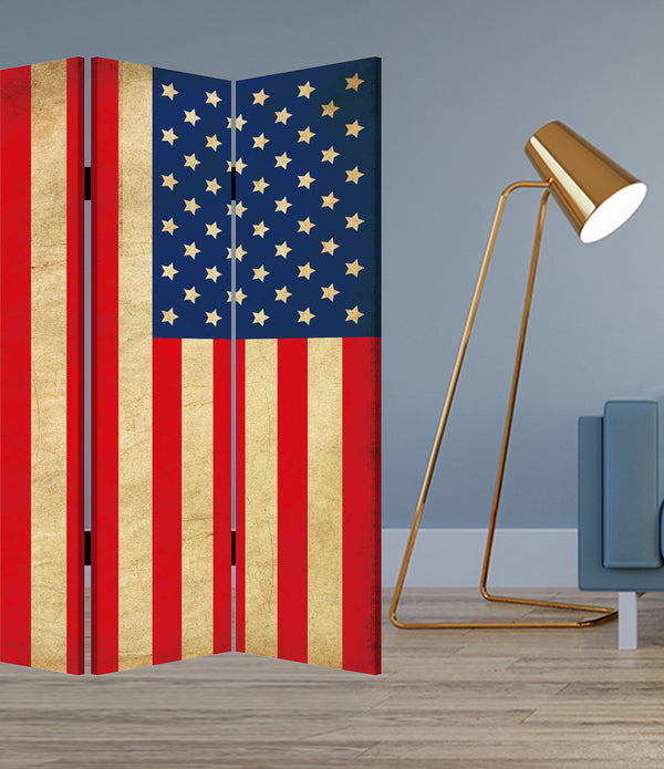 1 x 48 x 72 Multi Color Wood Canvas American Flag  Screen