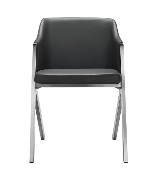 Two 29' Grey Leatherette and Steel Dining Chairs
