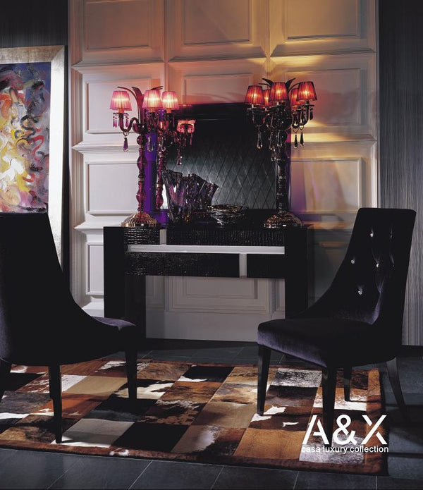 Two 40' Black Velour Fabric and Wood Dining Chairs