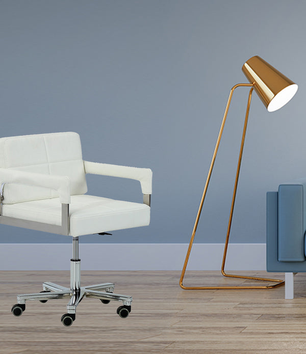 29' White Bonded Leather and Steel Office Chair