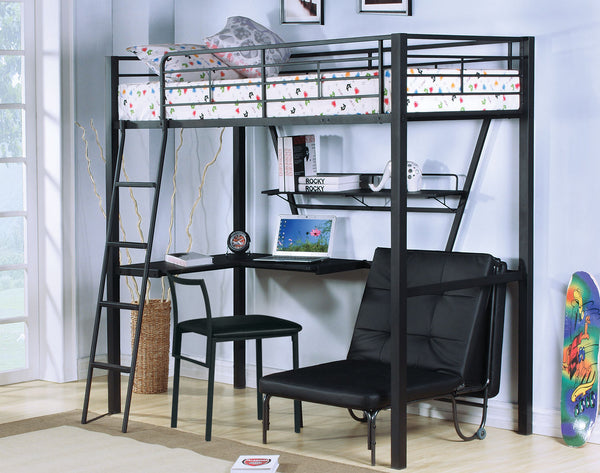79' X 42' X 72' Silver And Black Metal Tube Loft Bed With Desk