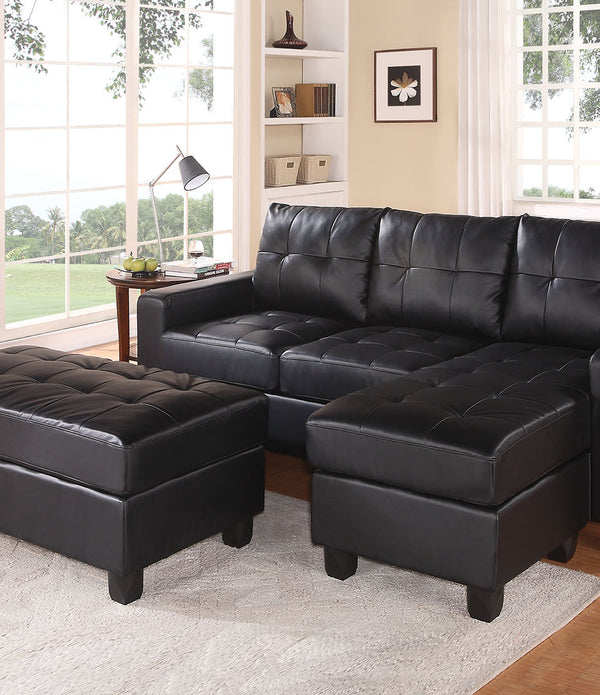 83' X 57' X 35' Black Bonded Leather Match Sectional Sofa With Ottoman