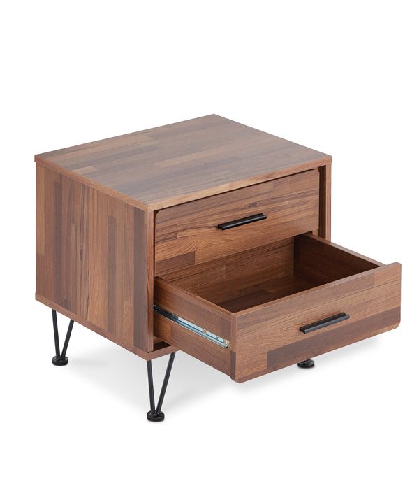 2 Walnut Wooden Drawer Nightstand