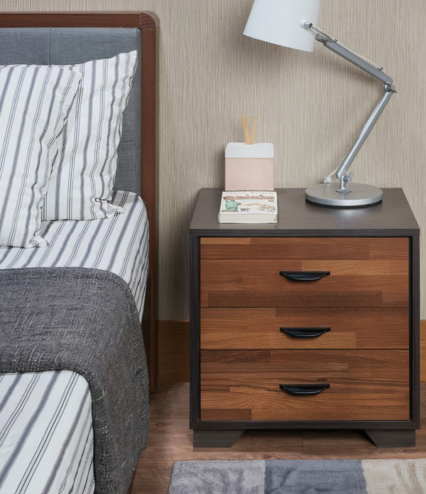 Walnut And Espresso Contemporary Nightstand