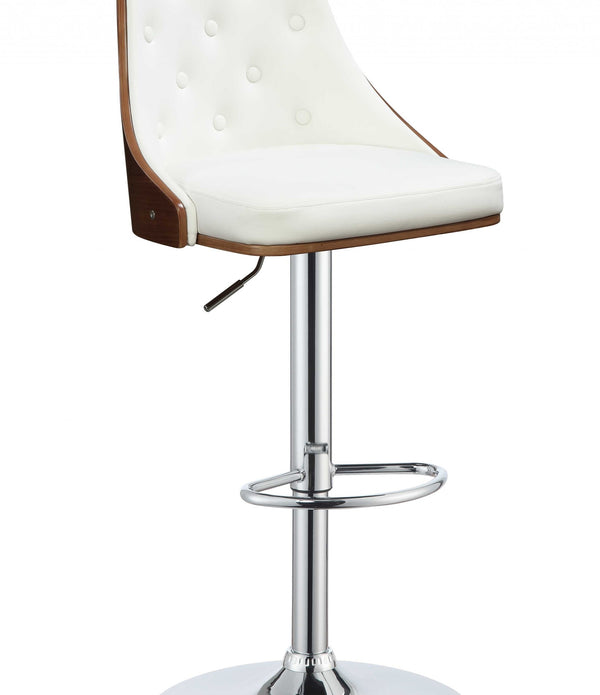33' Cream White Faux Leather Adjustable Swivel Bar Stool with Metal Base