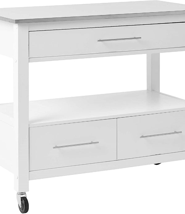 White and Stainless Rolling Kitchen Island or Bar Cart