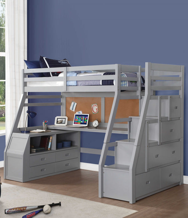 Twin Size Gray Finish Pine Wood Loft Bed