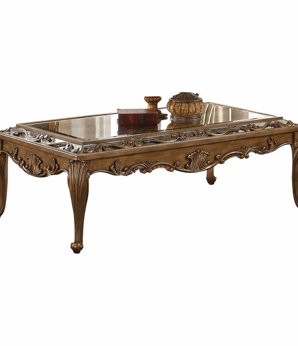 52' X 30' X 18' Mirrored And Antique Gold Coffee Table