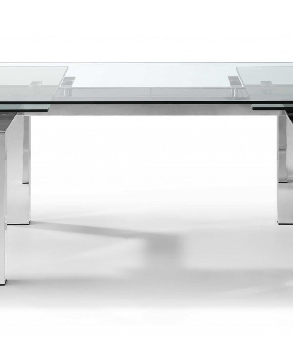 63 X 35 X 30 Clear Glass Aluminum Extendable Dining Table