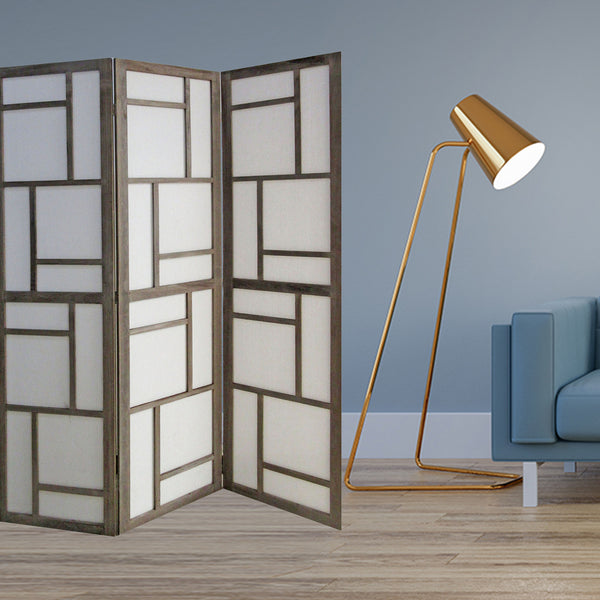 67 x 1.5 x 50 Gray Fabric And Wood  3 Panel Screen