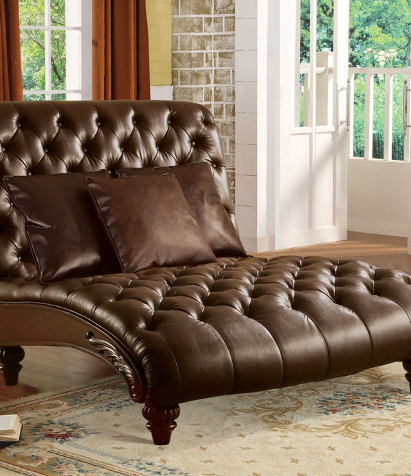 52' X 70' X 45' 2Tone Brown PU Upholstery Wood Chaise w3Pillows