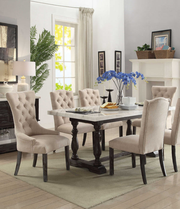 28' X 24' X 43' Beige Linen Weathered Espresso Wood Upholstery Arm Chair (Set-2)