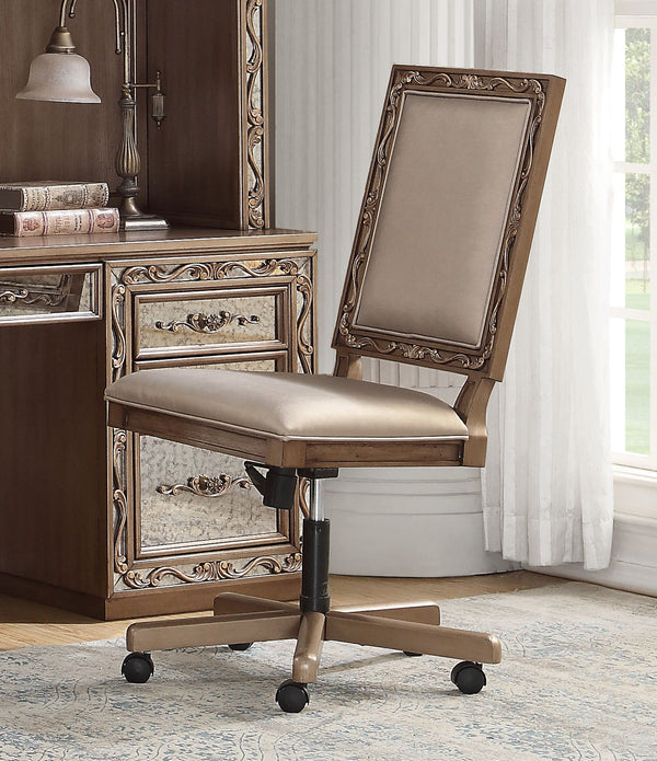 24' X 22' X 41' Champagne Faux Leather Upholstered (Seat) and Antique Gold Wood  Executive Office Chair