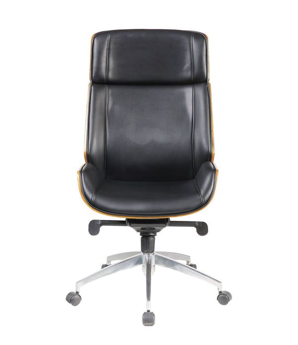 26' X 23' X 49' Black Bonded Leather and Bentwood Frame Executive Office Chair with Solid Chrome Base and Caster Wheels
