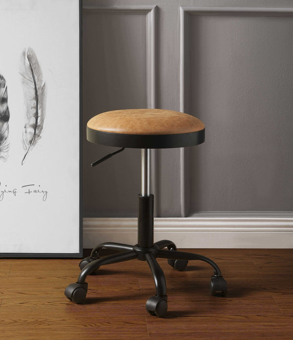Vintage Caramel Upholstered Adjustable Set of 2 Stools