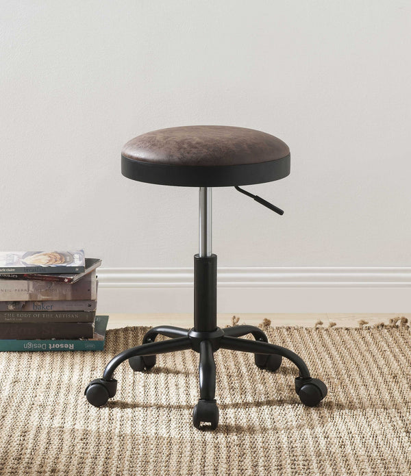 Vintage Mocha Upholstered Adjustable Set of 2 Stools