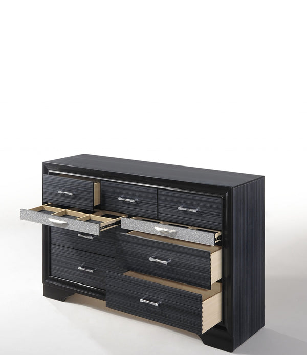 39' Contemporary Black Wood Finish Dresser with 9 Drawers