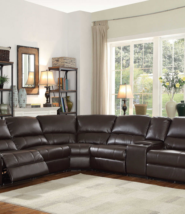 138' X 127' X 41' Espresso Leather-Aire Upholstery Metal Reclining Mechanism Sectional Sofa (Power MotionUSB Dock)