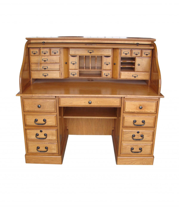 Two Tier Harvest Oak Hardwood Deluxe Roll Top Desk