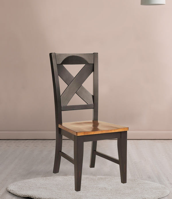 Updated Two Tone X Back Hardwood Dining Chair  Black