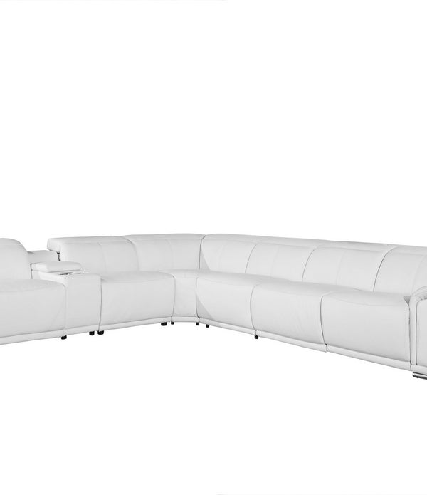 White Genuine Leather Power Reclining 7PC Sectional with 1 Console
