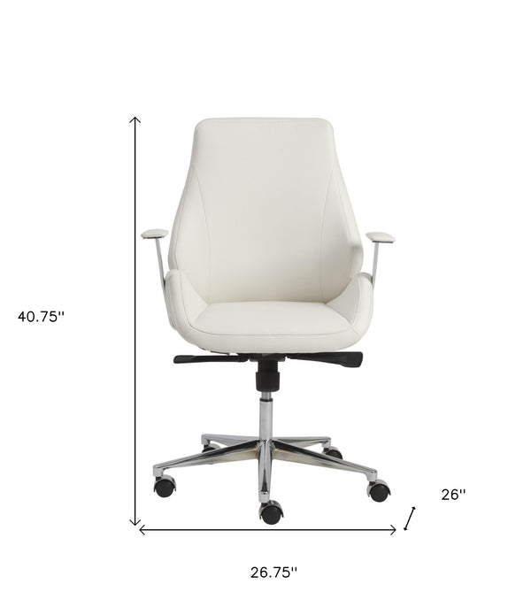 White Faux Leather Scoop Office Chair with Mod Armrests