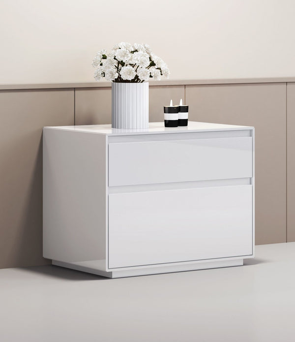 Simplistic White Gloss 2 Drawer Nightstand