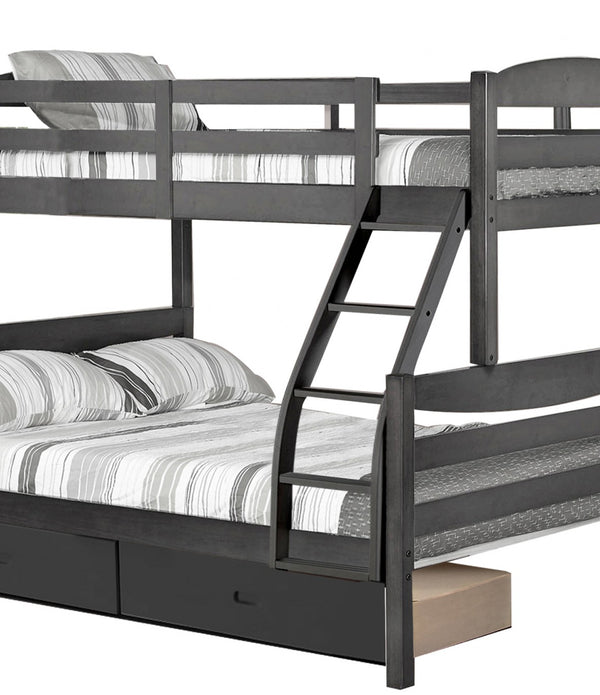Transitional Grey Finish Twin over Full Bunk Bed with 2 Drawers