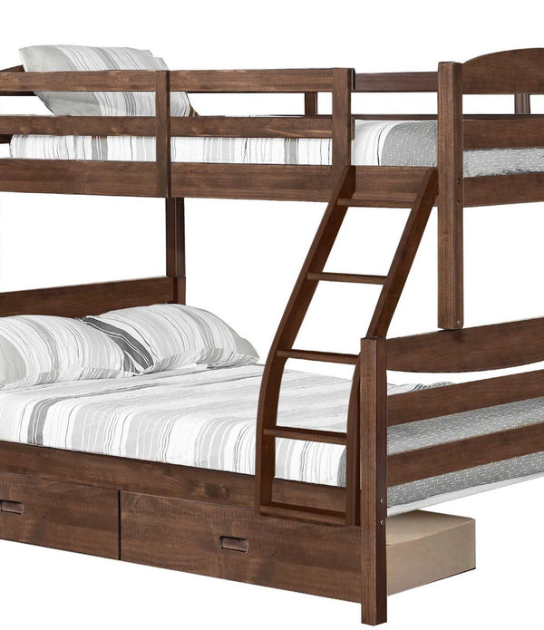 Transitional Brown Finish Twin over Full Bunk Bed with 2 Drawers