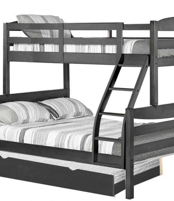 Transitional Grey Finish Twin over Full Bunk Bed with Trundle Box