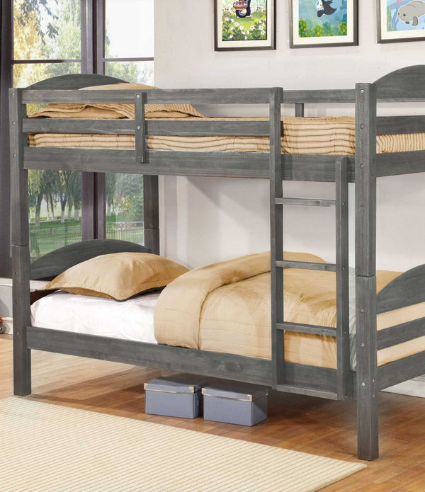 Transitional Grey Wash Natural Finish Twin over Twin Bunk Bed