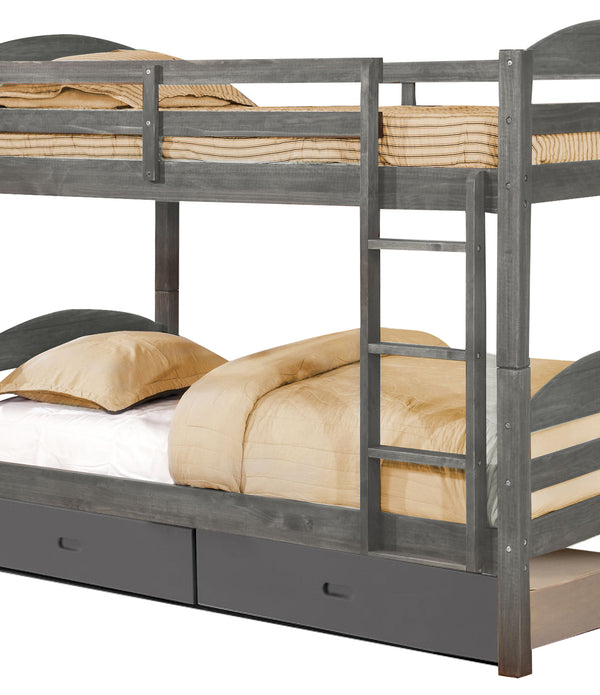 Transitional Grey Finish Twin over Twin Bunk Bed with 2 Drawers