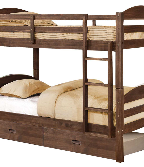 Transitional Brown Finish Twin over Twin Bunk Bed with 2 Drawers