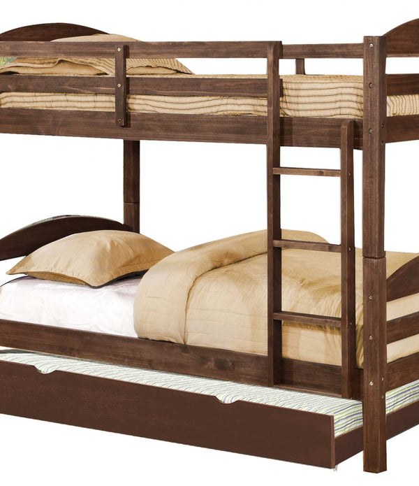 Transitional Brown Finish Twin over Twin Bunk Bed with Matching Trundle