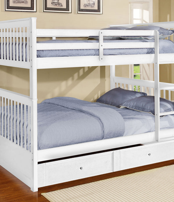 White Finish Full over Full Bunk Bed with Trundle Storage