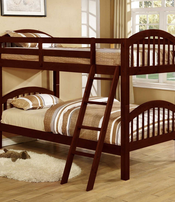 Traditional Cherry Finish Twin over Twin Arched Wood Bunk Bed