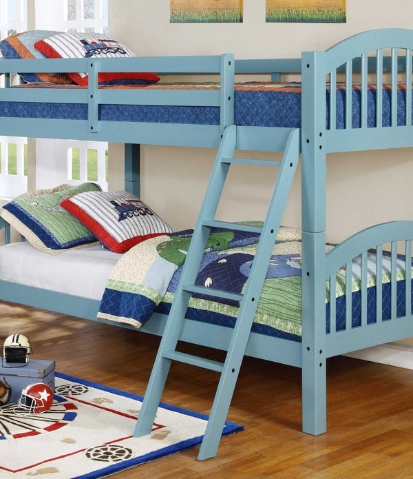 Traditional Blue Finish Twin over Twin Arched Wood Bunk Bed