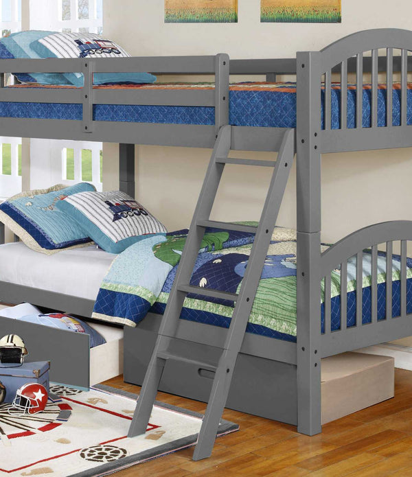 Traditional Grey Finish Twin over Twin  Arched Wood Bunk Bed with 2 Drawers