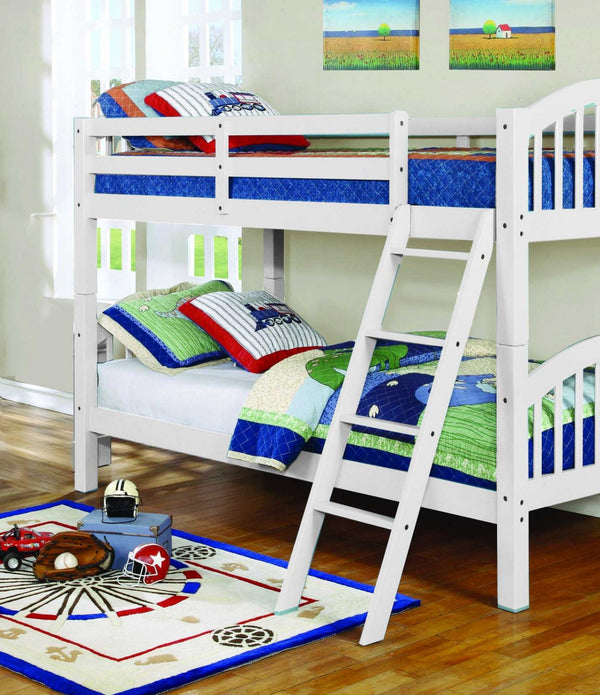 Traditional White Finish Twin over Twin Arched Wood Bunk Bed