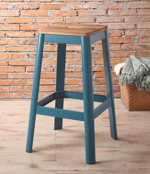 Contrast Teal and Natural Wood Bar Stool