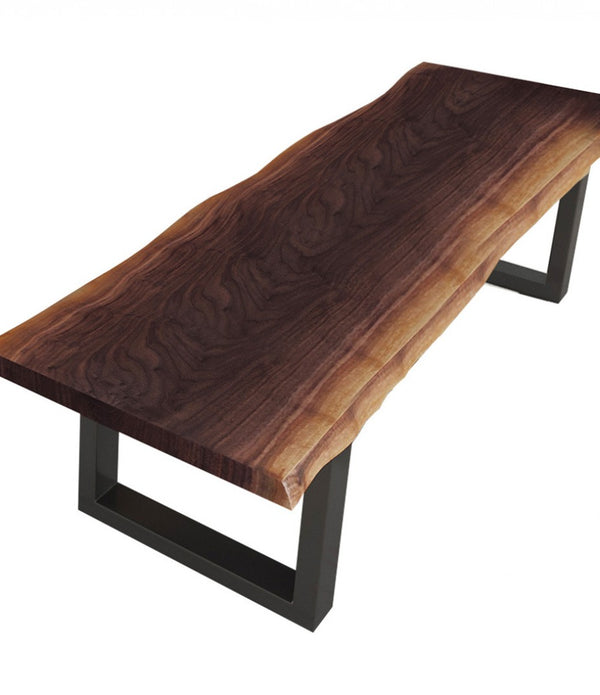 Modern Live Edge Wood and Acacia wood Dining Bench with Black metal U shaped legs
