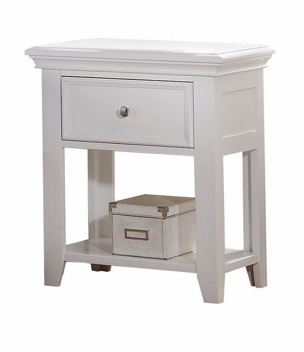 White Wood  Nightstand With 1 Drawer and Shelf