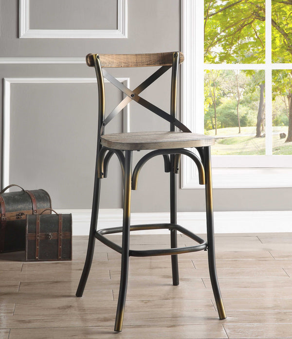43' High Back Antiqued Copper and Oak Finish Bar Chair