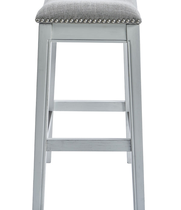 Counter Height Saddle Style Counter Stool with Grey Fabric and Nail head Trim