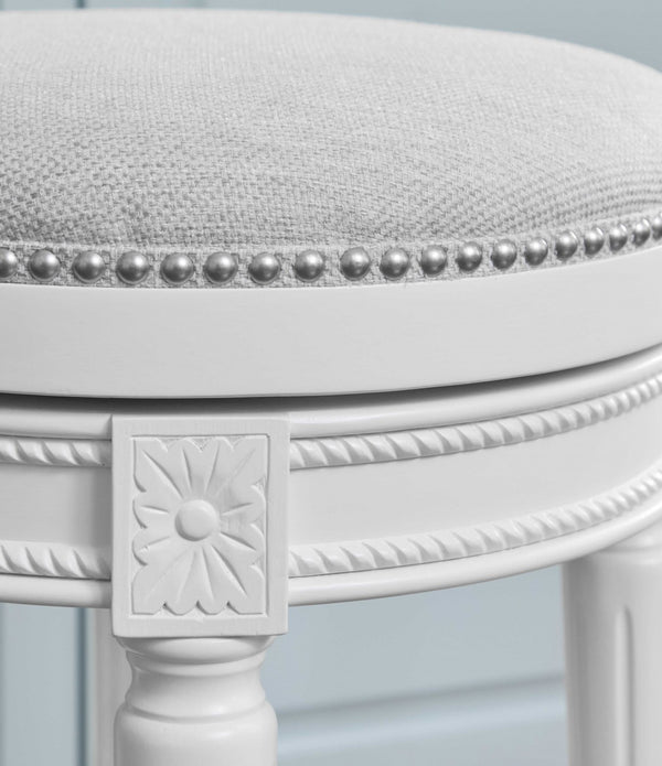 Counter Height Round Counter Stool in Alabaster White Fabric